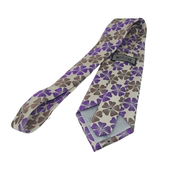 Steve Harvey | Men's Purple and Tan Floral Printed Silk Tie (One Size) - Picture 8 of 12